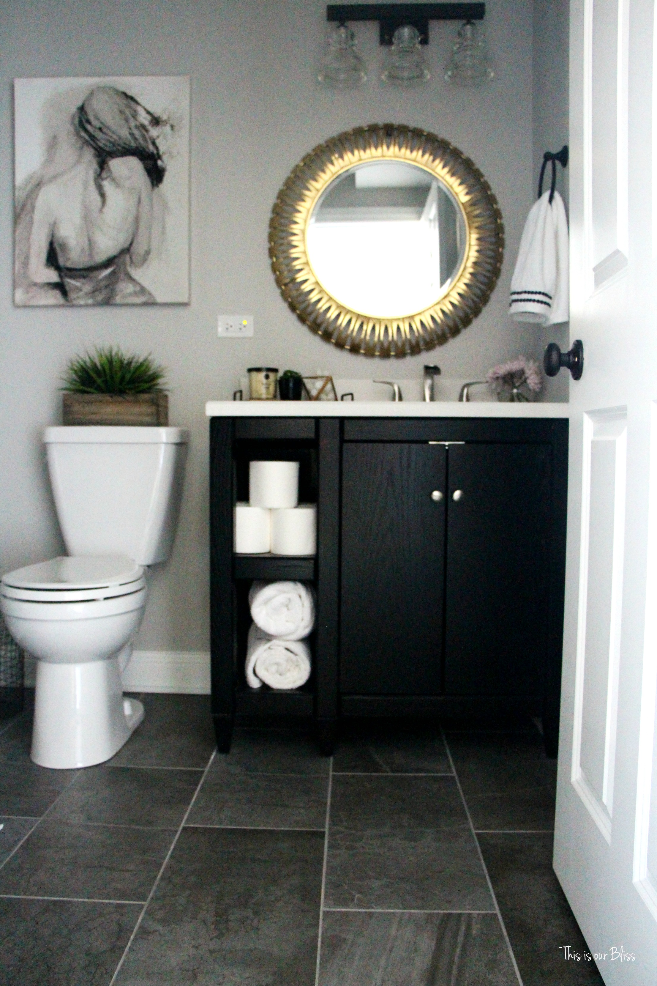 How to Create a Neutral Glam Basement Bathroom | This is our Bliss