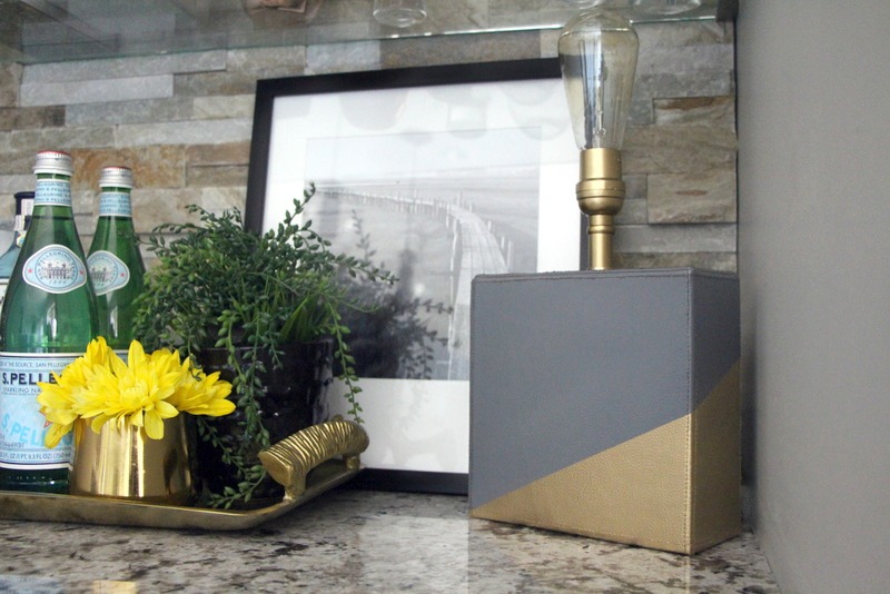 DIY color block lamp | gray and gold painted lamp base | create and share challenge | This is our Bliss | www.thisisourbliss.com