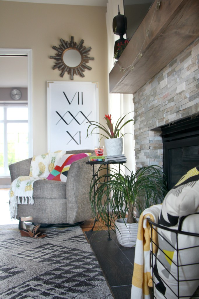 Summer Home Tour | summer styled family room and rustic modern mantel | Eclectic summer home tour | This is our Bliss | www.thisisourbliss.com