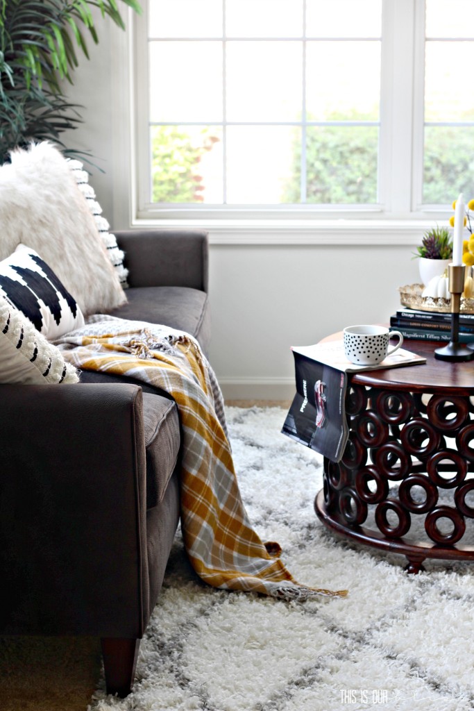 Neutral Glam Living Room decorated for fall | This is our Bliss | www.thisisourbliss.com