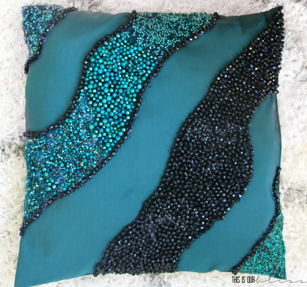 DIY beaded pillow | West Elm knock off pillow | This is our Bliss | www.thisisourbliss.com