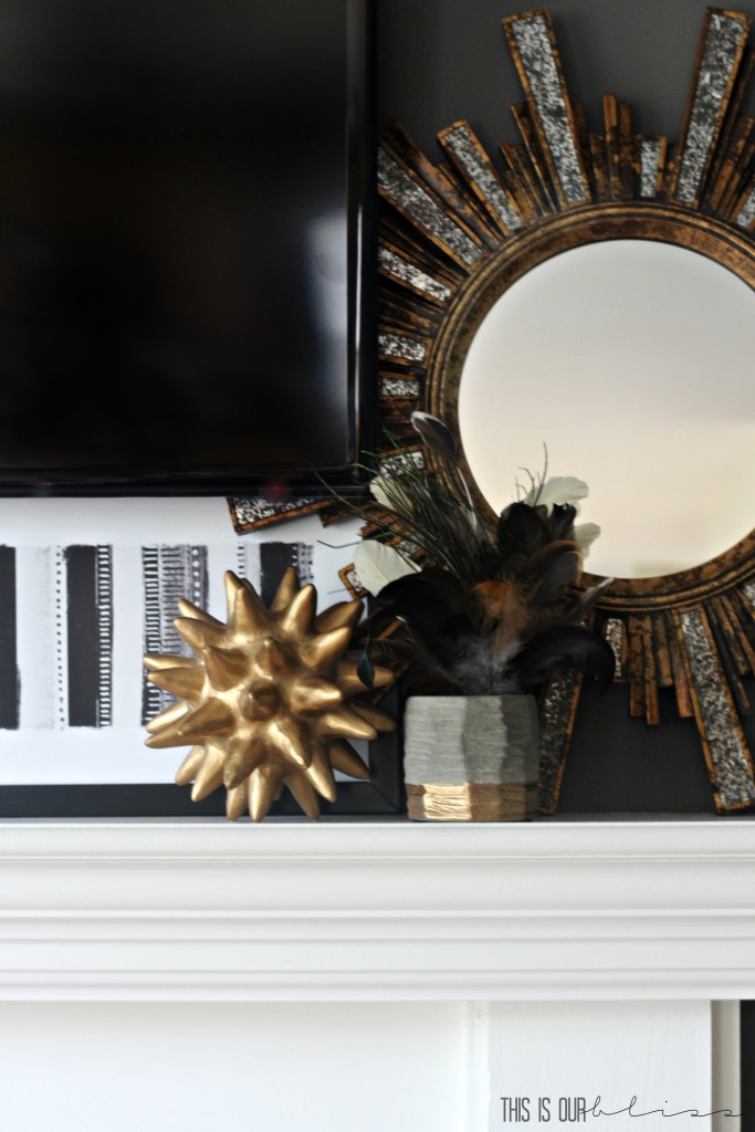 Simple fall stems in a black and white vase for a quick fall mantel! | This is our Bliss | www.thisisourbliss.com