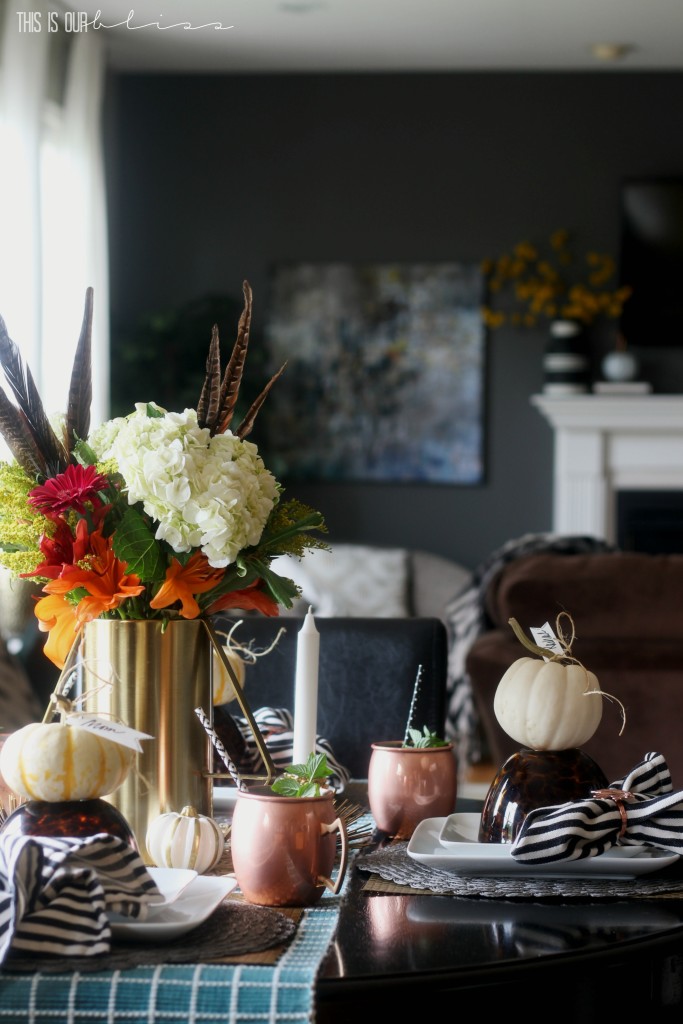 Fall Tablescape perfect for a cozy night in with friends and family | This is our Bliss | www.thisisourbliss.com