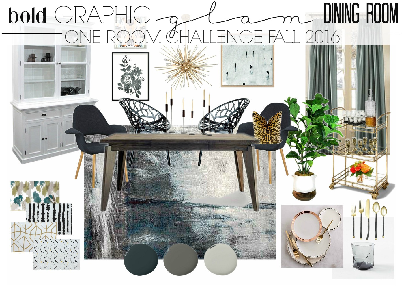 Bold Graphic Glam Dining Room Makeover | One Room Challenge Mood Board & design ideas | This is our Bliss | www.thisisourbliss.com