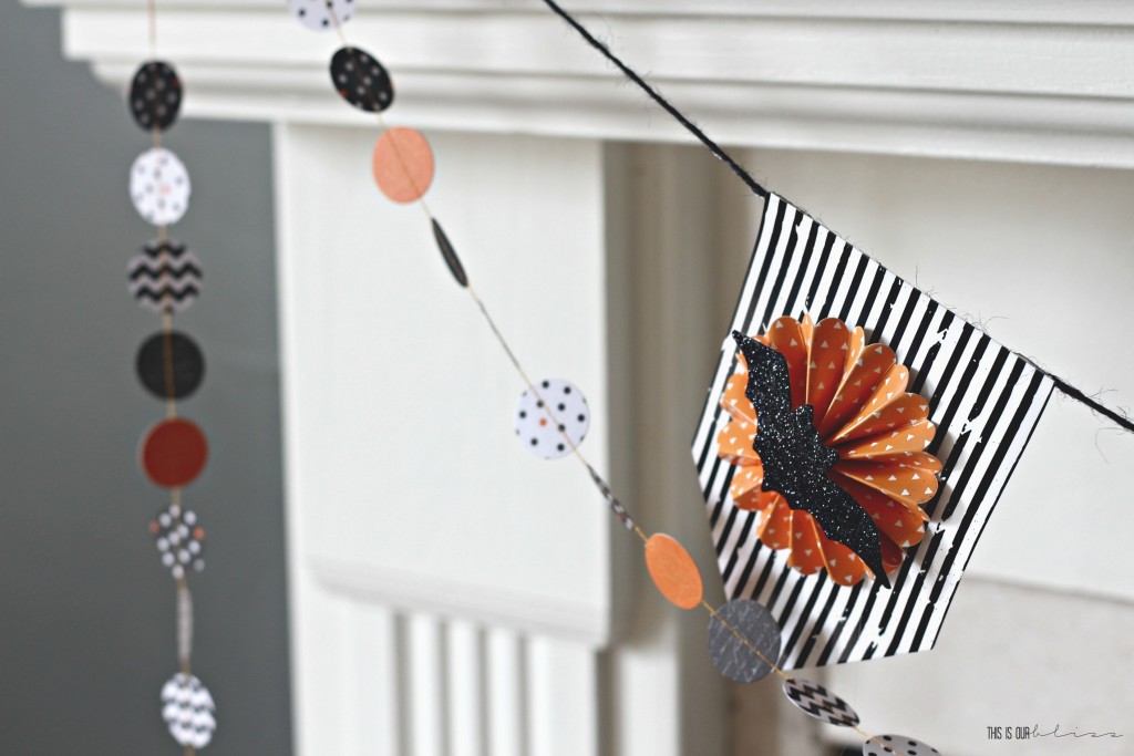 Simple Halloween Mantel | with paper garland | no-fuss Halloween decorating | This is our Bliss | www.thisisourbliss.com