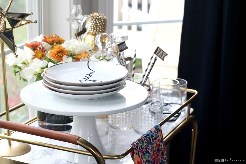 Bold Graphic Glam Dining Room Reveal | One Room Challenge Fall 2016 | Bar cart styling & accessories | This is our Bliss | www,thisisourbliss.com