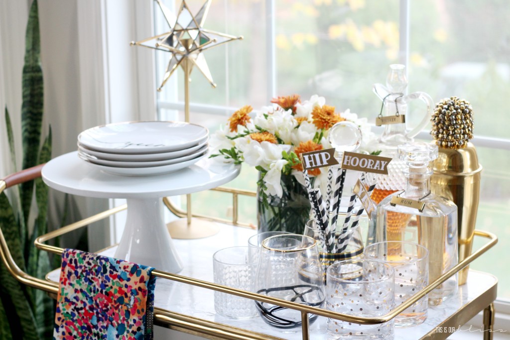 Bold Graphic Glam Dining Room Reveal | One Room Challenge Fall 2016 | Bar cart styling & accessories | This is our Bliss | www,thisisourbliss.com