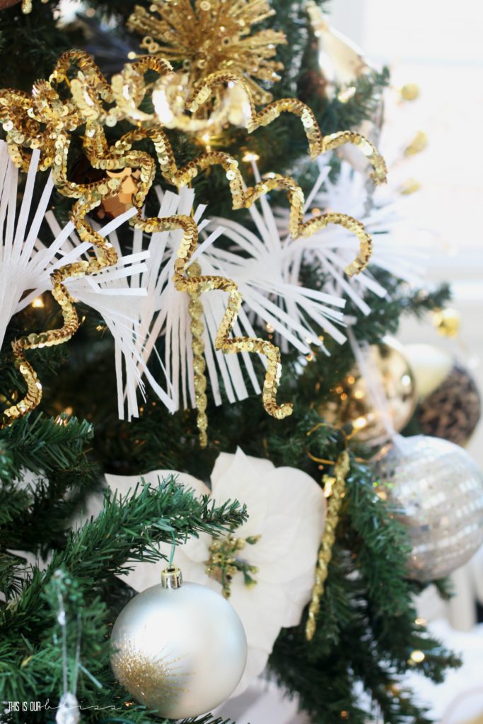 This is our Bliss Merry & Metallic Christmas Living Room with a Bold Neutral Glam Christmas Tree | My Home Style Blog Hop Christmas Tree Edition 2016