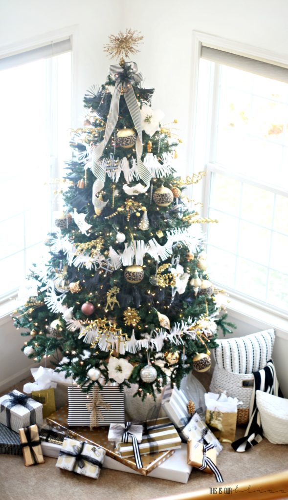 This is our Bliss Merry & Metallic Christmas Living Room with a Bold Neutral Glam Christmas Tree | My Home Style Blog Hop Christmas Tree Edition 2016