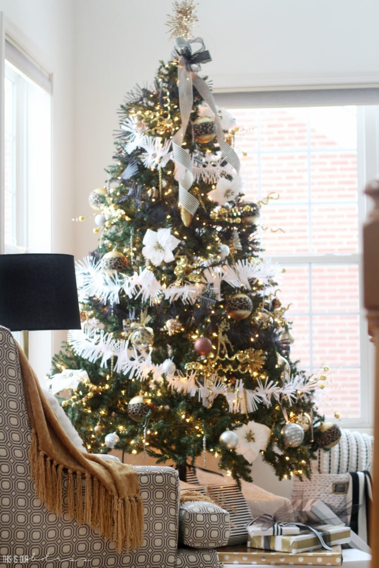 Bold Neutral Glam Christmas Tree in the Living Room | This is our Bliss
