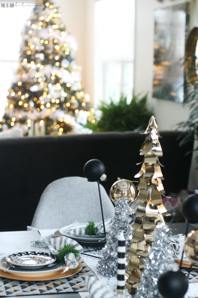 A Merry and Metallic Christmas Home | 12 Days of Holiday Homes Tour 2016: This is our Bliss Christmas Living Room | Christmas Living Room Tree with Dining Room Table sneak peek || www.thisisourbliss.com