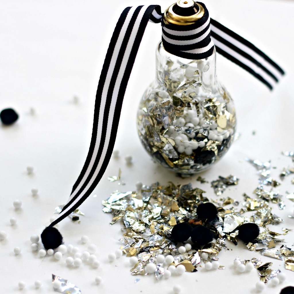 This is our Bliss: DIY Foil Confetti & Pom-Pom Filled Light Bulb Ornament