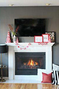 How to create a Simple Valentine's Day Mantel | Easy mantel styling Ideas using pops of Red & Pink | This is our Bliss