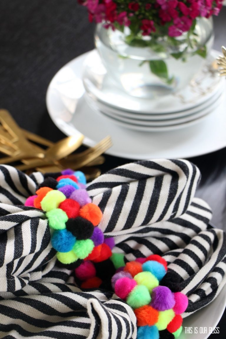 DIY Colorful Pom-Pom Napkin Rings | This is our Bliss