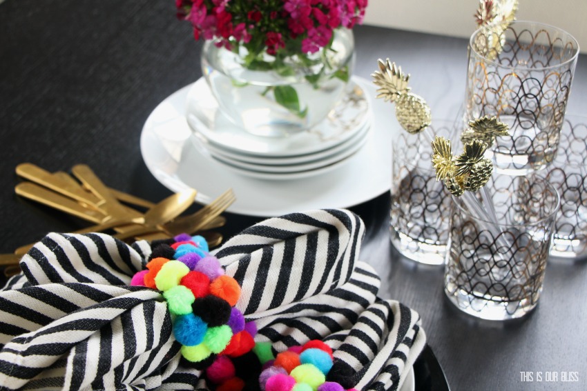 My Dollar Store DIY | All Things Summer | DIY Colorful Pom-Pom Napkin Ring Holders | www.thisisourbliss.com