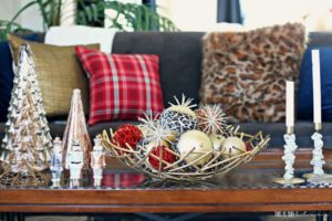 Pretty in Plaid Christmas Living Room - subtle pops of red among all the metallics!