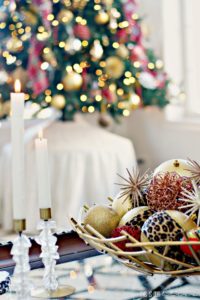 Pretty in Plaid Christmas Living Room - subtle pops of red among all the metallics!