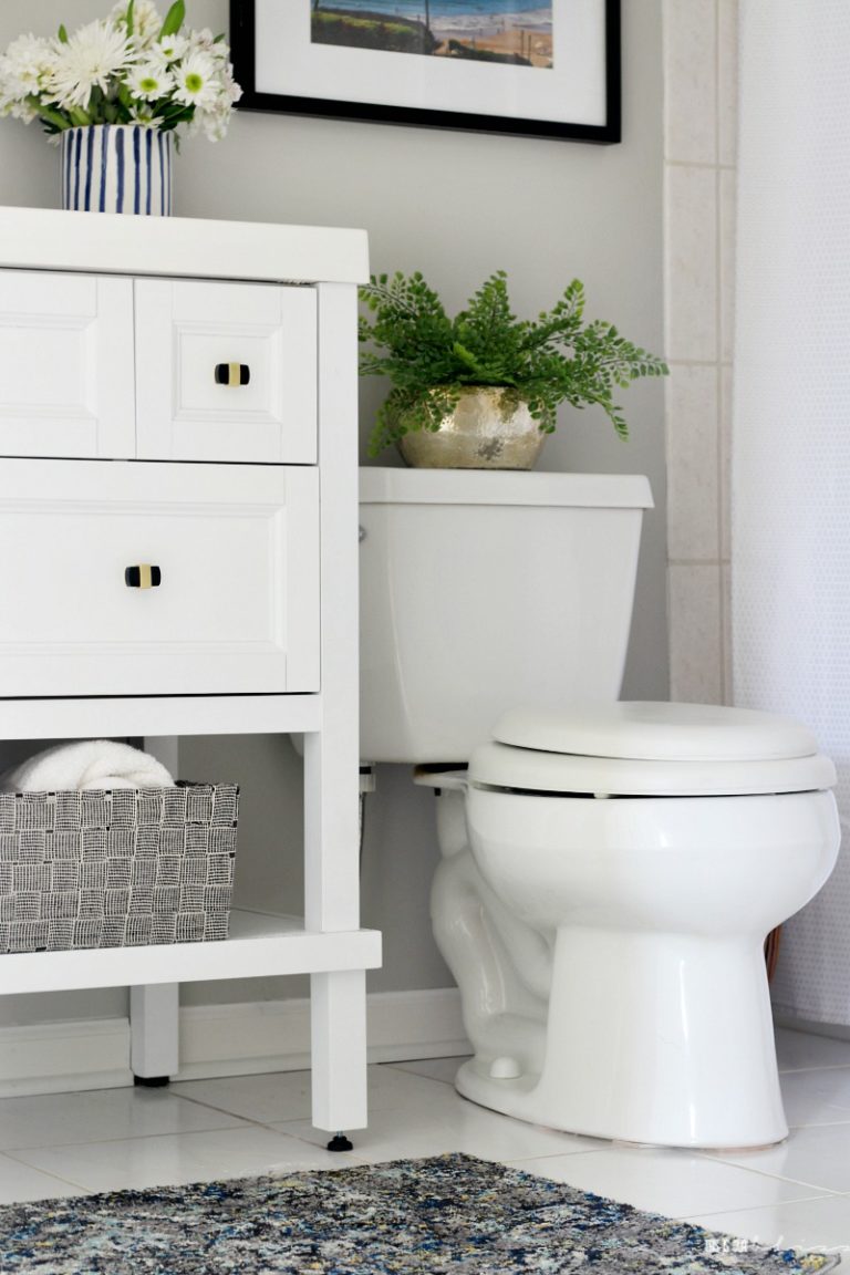 Modern, Bold & Beachy Basement Guest Bathroom Reveal | This is our Bliss
