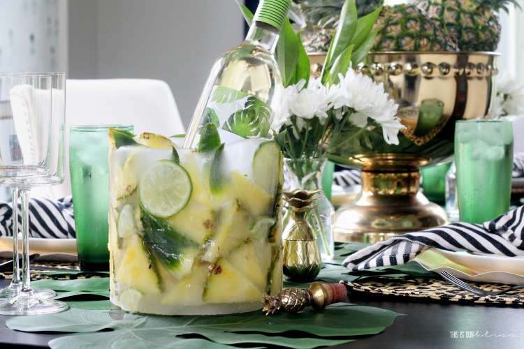 DIY Tropical Fruit Ice Mold Wine Chiller for Summer Entertaining with Pineapple pieces - This is our Bliss