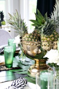 Tropical Summer Table with Pineapples, Palm Leaves and Leopard Print | Stylish Summer Entertaining || This is our Bliss