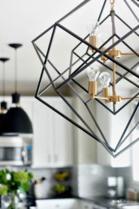 White and Green Kitchen Reveal part 2 - Black and Gold Geometric Chandelier - New kitchen lighting - This is our Bliss