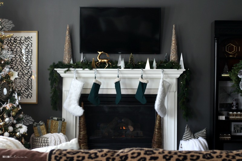 This is our Bliss Christmas Family Room - Neutral Metallic and touches of green - www.thisisourbliss.com