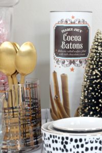 Hot cocoa bar with marshmallows candycanes and Trader Joe's cocoa batons - This is our Bliss