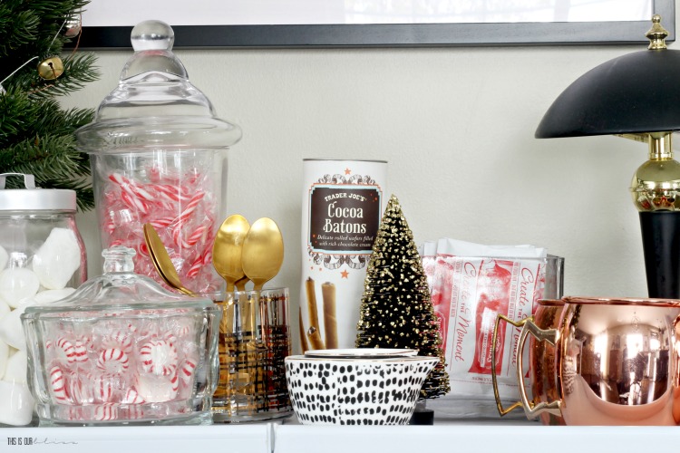 Simple Hot cocoa bar on an outdoor bar cart - This is our Bliss