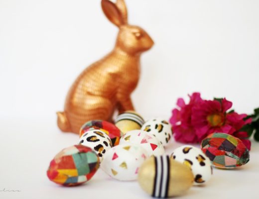 Bright and colorful mod podge easter eggs - copper bunny and patterned Easter eggs - This is our Bliss