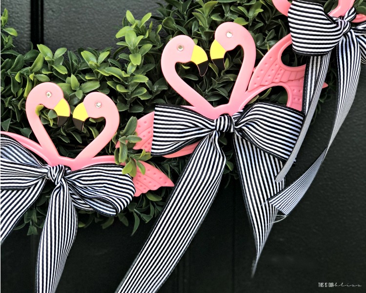 super simple Pink flamingo wreath for Summer - the perfect simple summer wreath for your Front Door - This is our Bliss