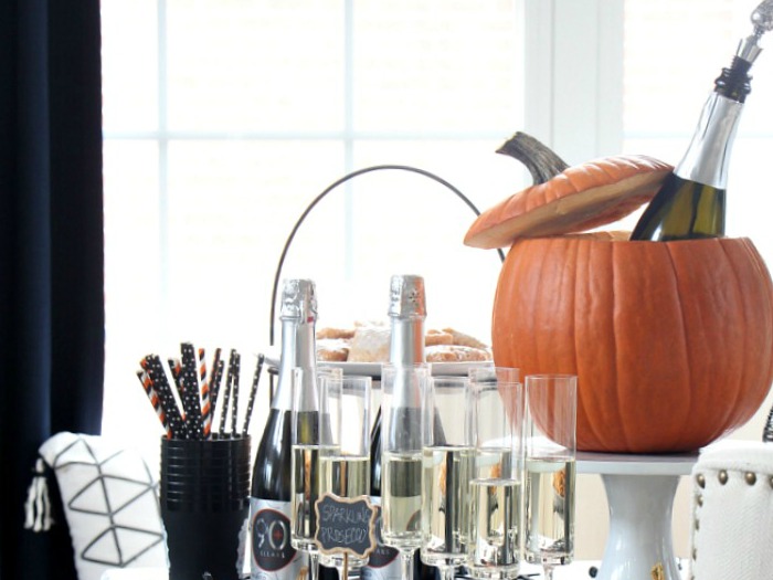 Darling Pumpkin Ice Bucket for your Halloween party -Halloween Tablescape Prosecco & Sweets - Girls' Night In - This is our Bliss