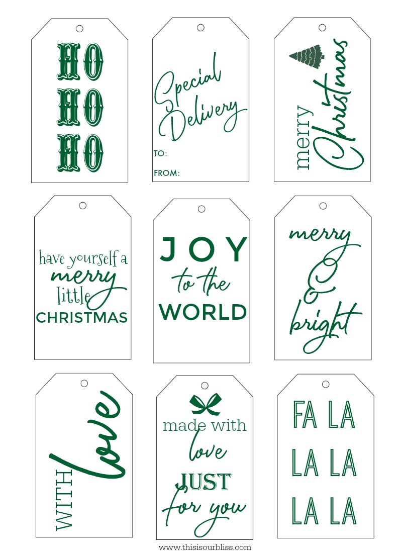 Free Printable Christmas Gift Tags GREEN - This is our Bliss - This is ...