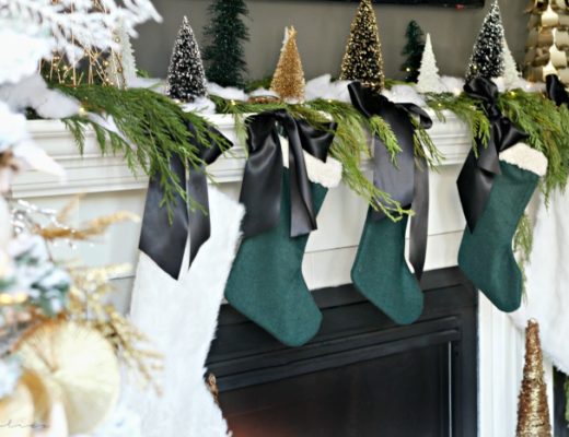 How to decorate a simple and elegant Christmas Mantel - green stockings with satin ribbon - This is our Bliss