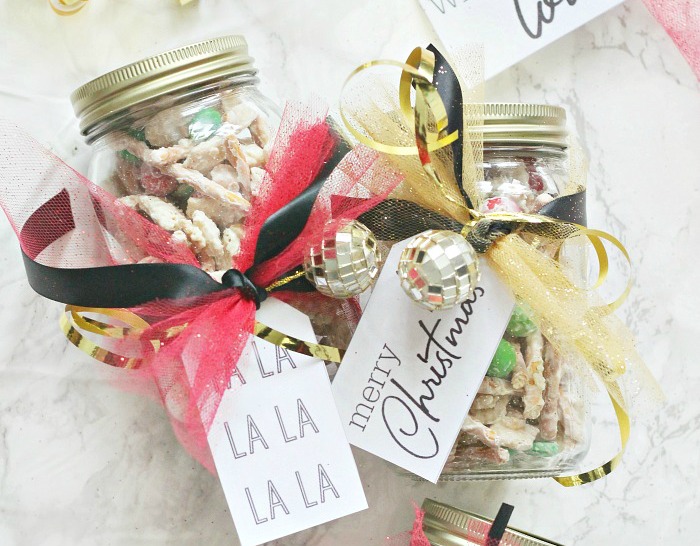 featured Homemade hostess gift in a Jar - Easy Christmas Treat Mix in a Jar for the Holidays - This is our Bliss