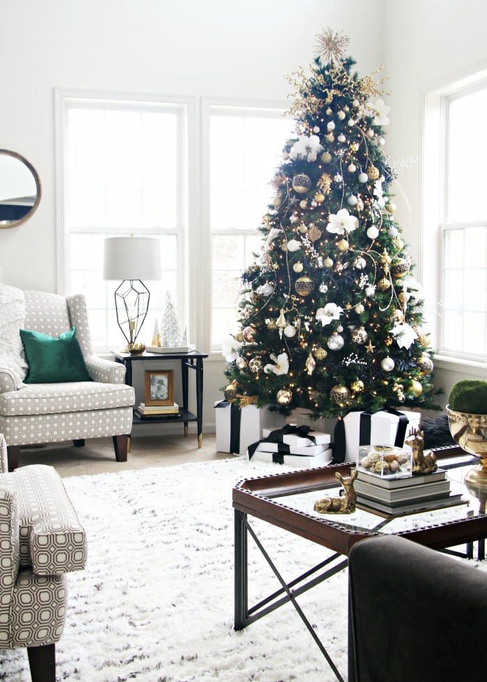 Simple & Elegant Christmas Living Room with black white and metallic decor - This is our Bliss