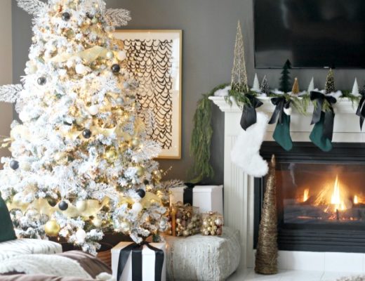 Simple and Elegant Christmas Decor in the Family Room - simple mantel with green stockings and fresh garland - This is our Bliss