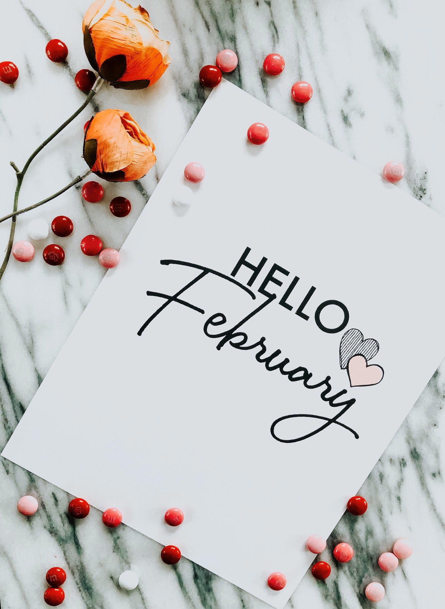 Sweet And Simple Hello February Printable Art With Candies And Flowers