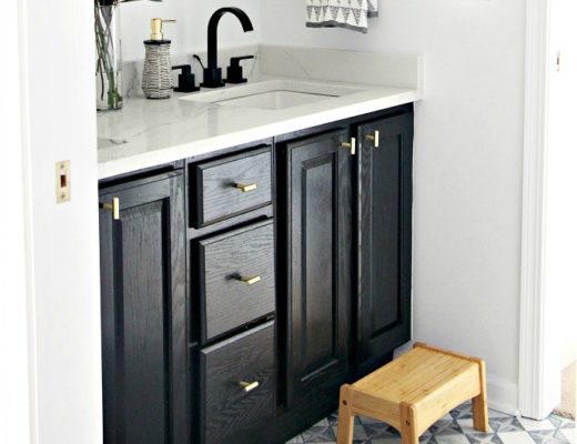 How to achieve a high-end vanity look with paint and hardware for under $50 - update your bathroom vanity on a budge - This is our Bliss