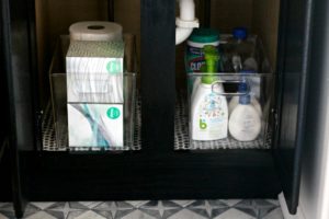 How to organize under the bathroom vanity sink - clear organizers for under sink cabinet in the bathroom vanity - This is our Bliss