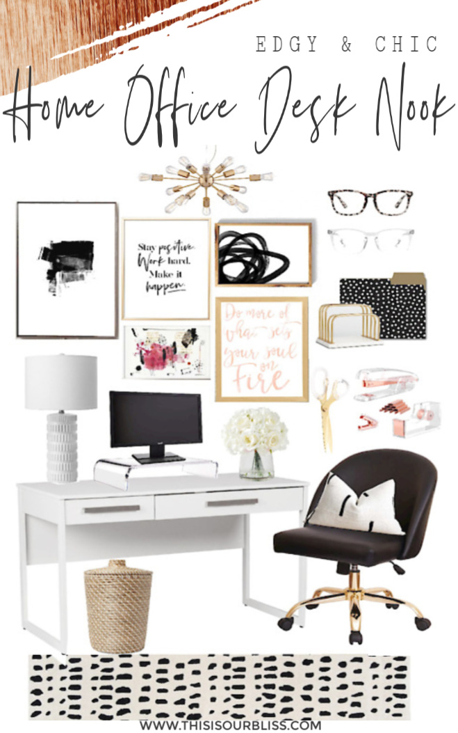 Edgy and Chic Home office Desk Nook - Glam Office Mood Board - Desk ...