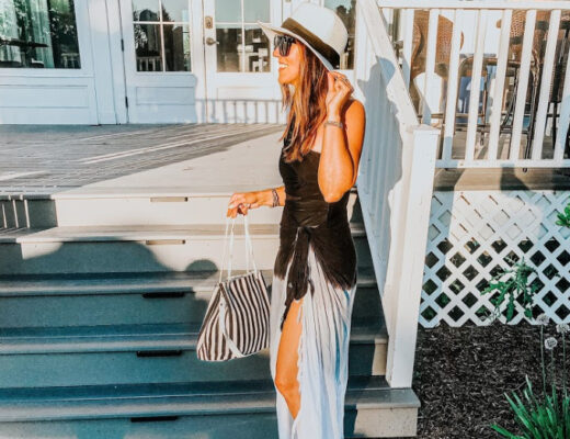 tie dye swim cover-up beach wrap with black suit and hat copy