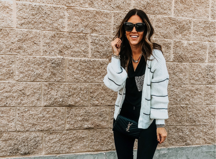 Black and white cardigan with bootcut jeans - The Friday Five