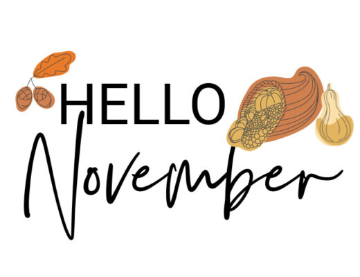 Hello November Free Printable art for Autumn with cornucopia acorn and squash - This is our Bliss #freeprintable #freeartprint #digitaldownloadart #thanskgivingart