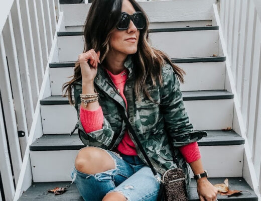 Pink sweater with camo anorak jacket and studded combat boots - This is our Bliss copy