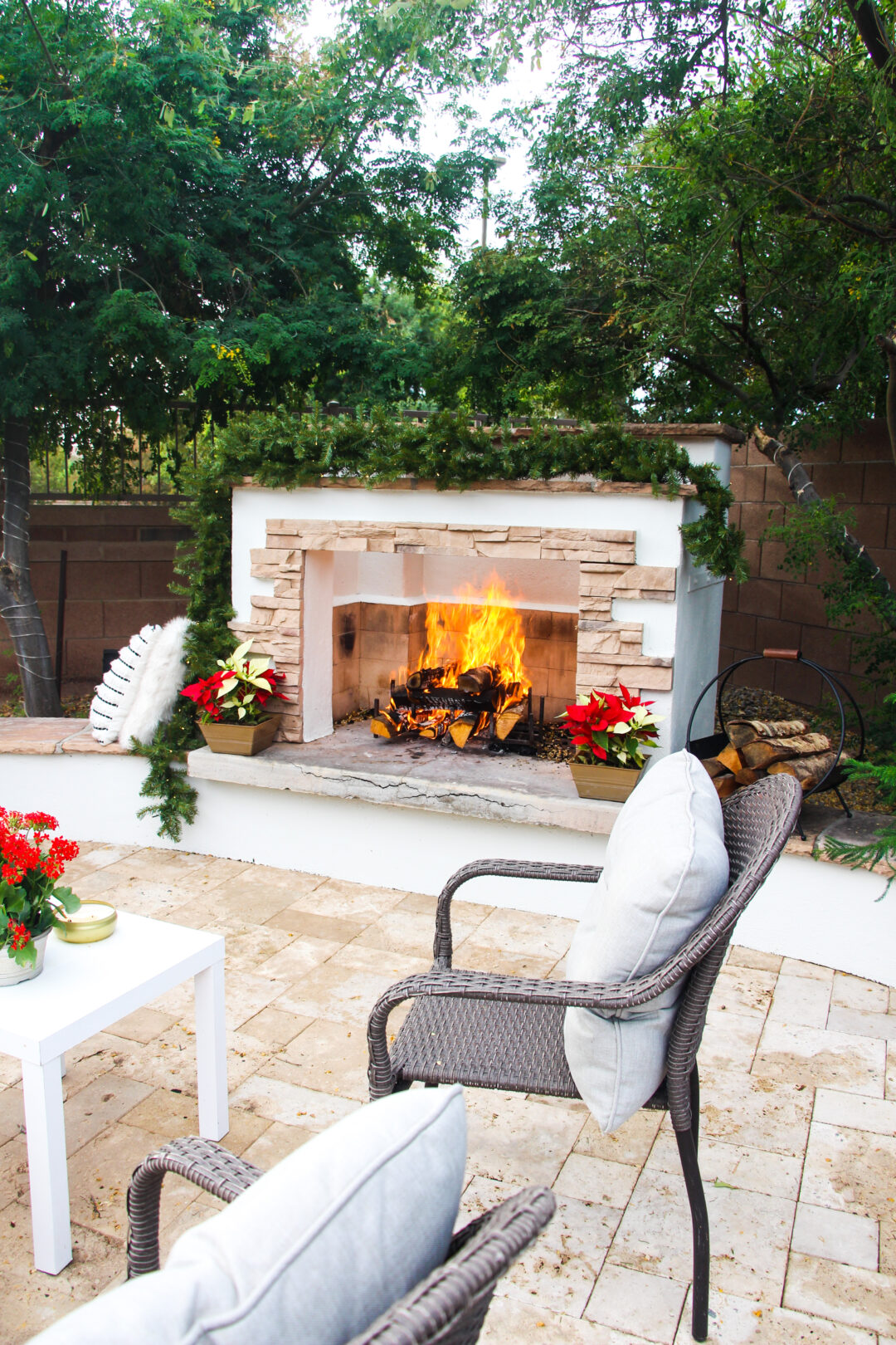 Our Outdoor Fireplace at Christmas - This is our Bliss