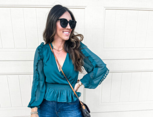 green ruffle blouse - holiday top idea - The Friday Five - This is our Bliss
