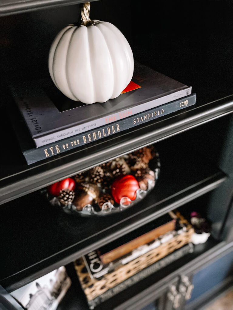 Fall Family Room Built-ins - This is our Bliss - dark and moody bookshelves