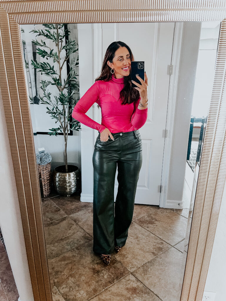 6 Ways // How to Wear Olive Green Faux Leather Pants - This is our Bliss