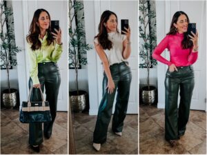 6 Ways // How to Wear Olive Green Faux Leather Pants - This is our Bliss