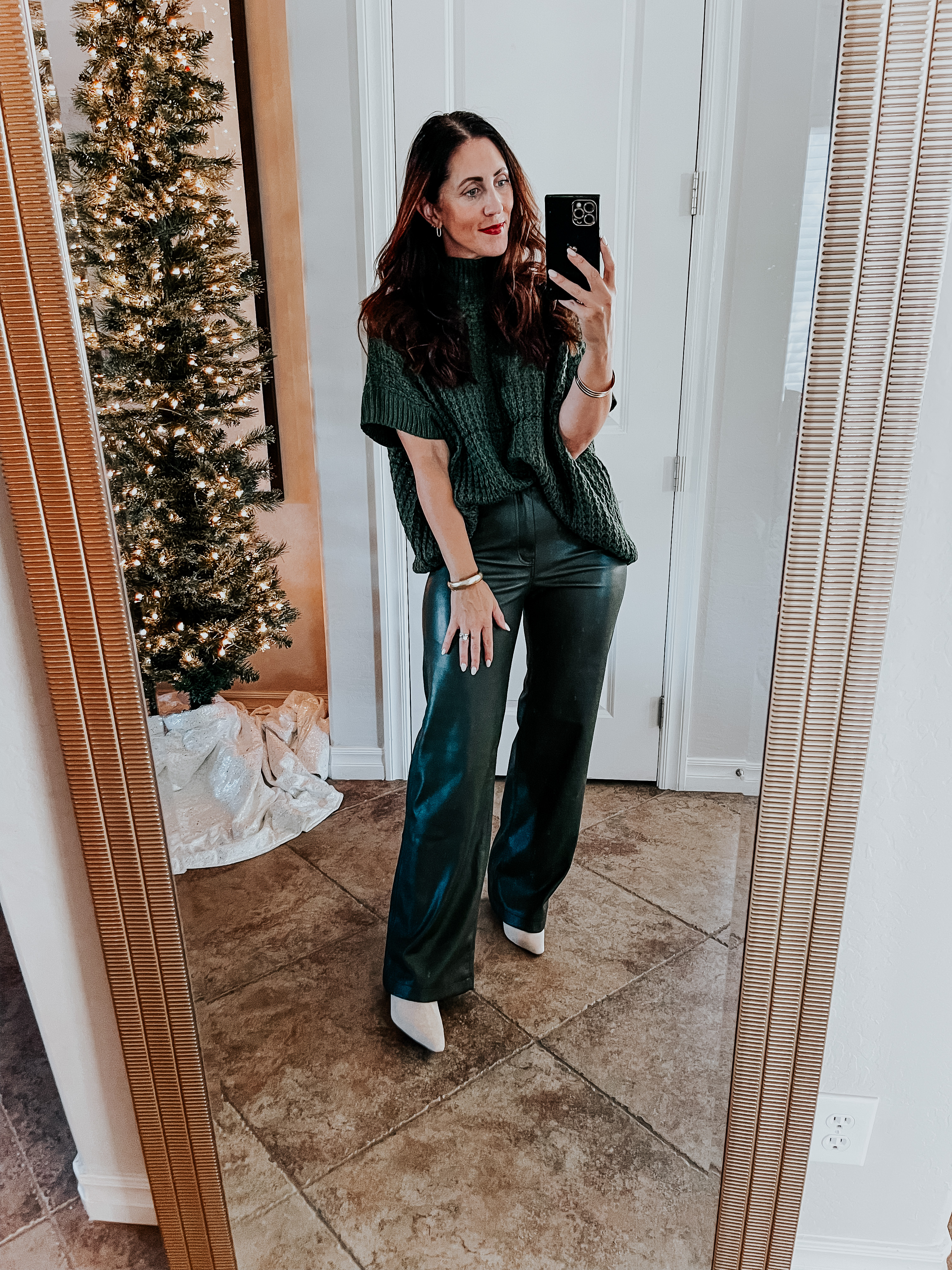 sweater and green faux leather pants - This is our Bliss